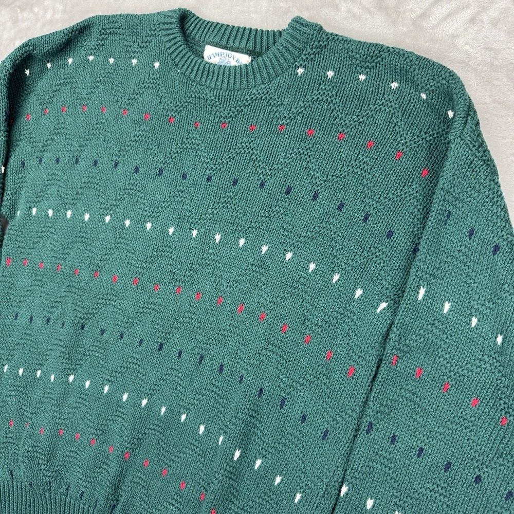 Vtg Hampton Bay Sweater Mens L Birdseye Ski Knit Grandpa Fisherman USA Textured